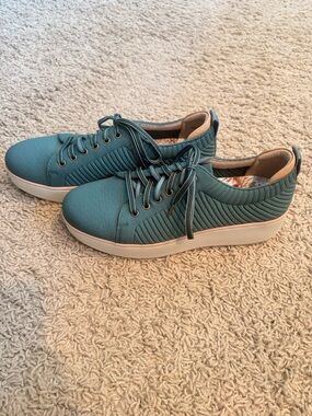 Traq by Alegria Teal Green Quilted Lace-Up Sneakers